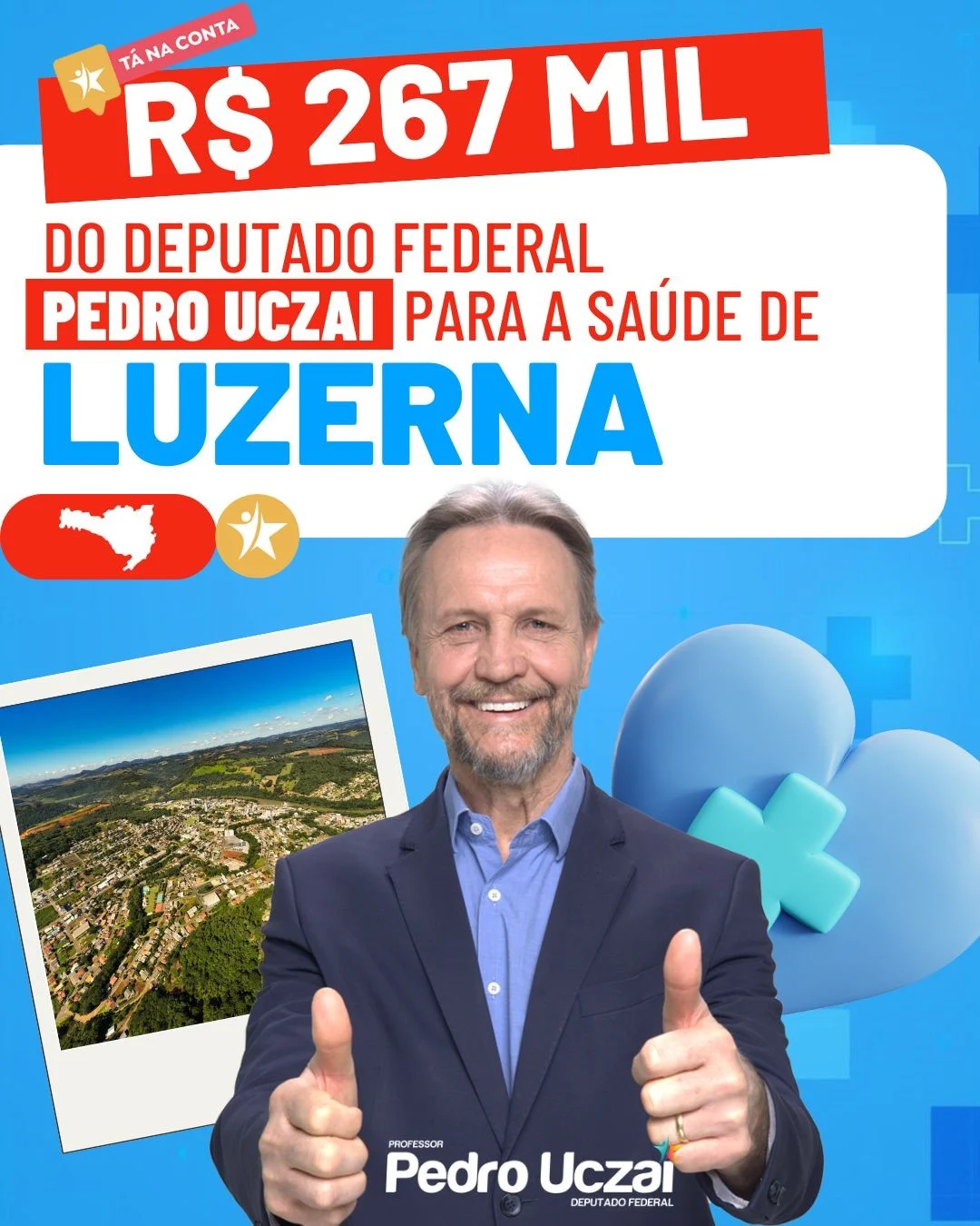 Deputado Pedro Uczai destina R$ 267 mil para a Saúde de Luzerna