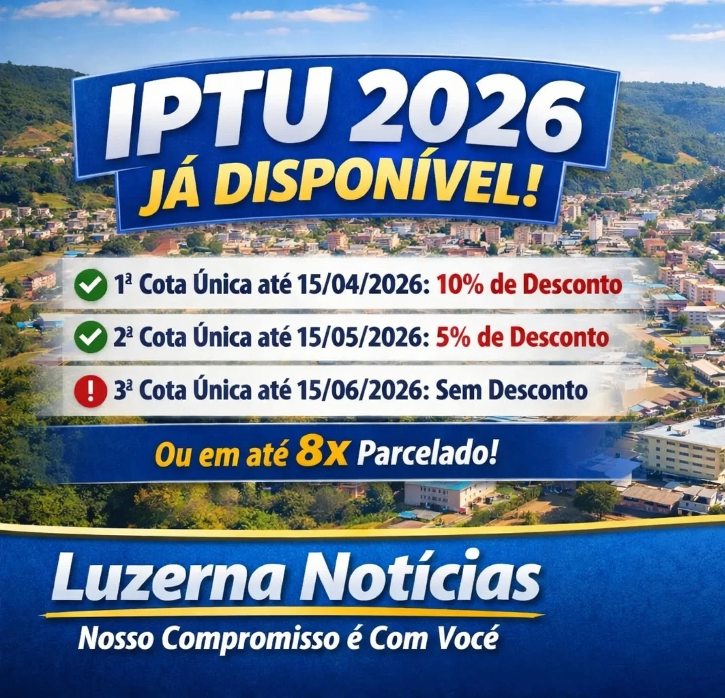 IPTU 2026 já está disponível para contribuintes de Luzerna