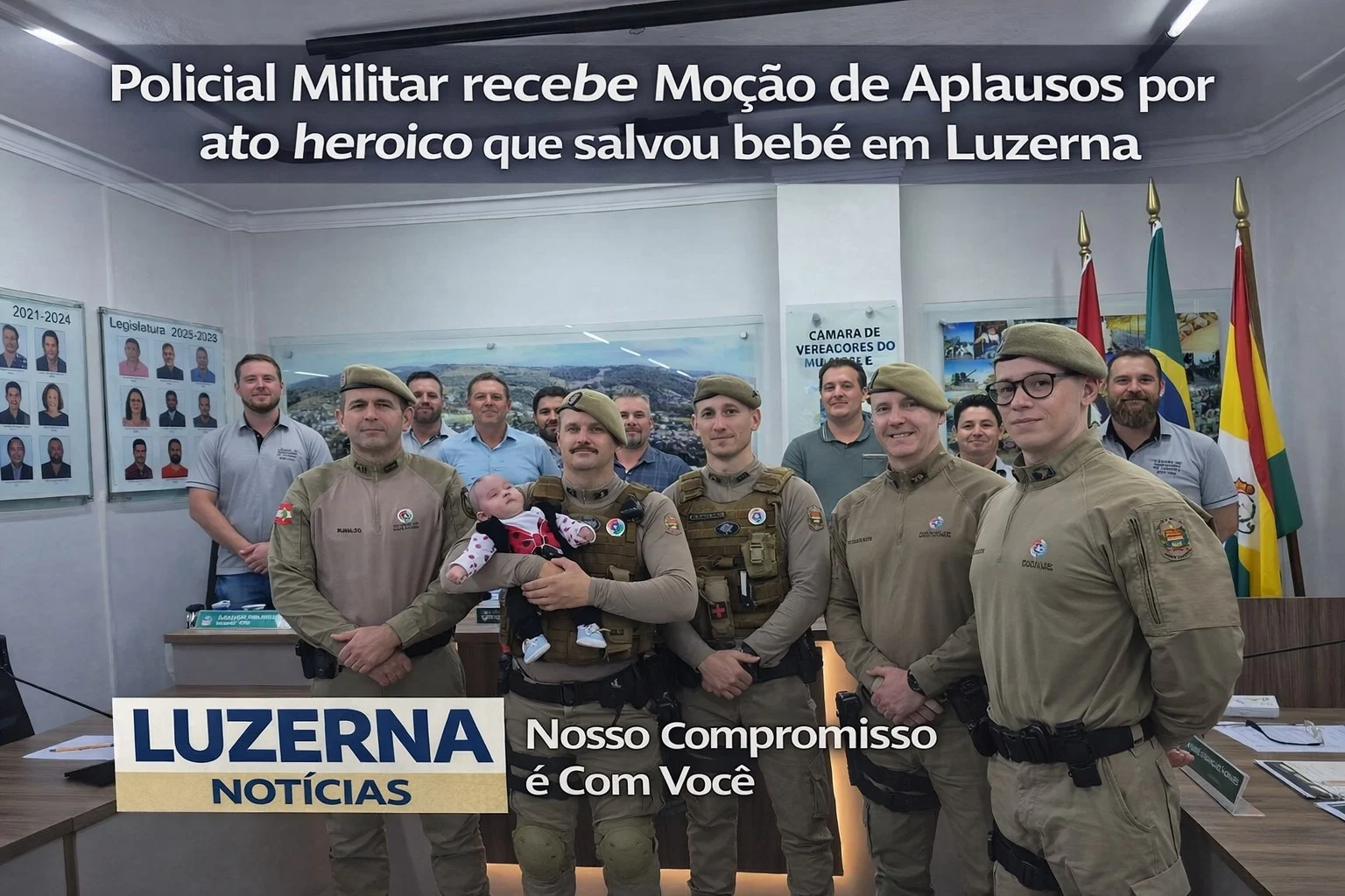 Polícial Militar recebe Moção de Aplausos por ato heroico que salvou bebê em Luzerna