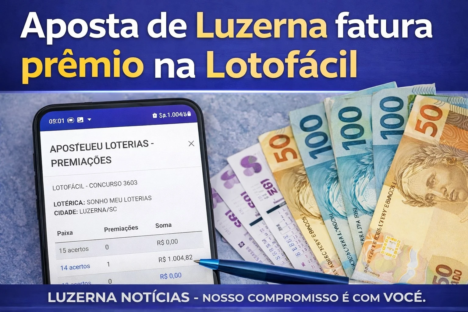 Aposta de Luzerna fatura prêmio na Lotofácil