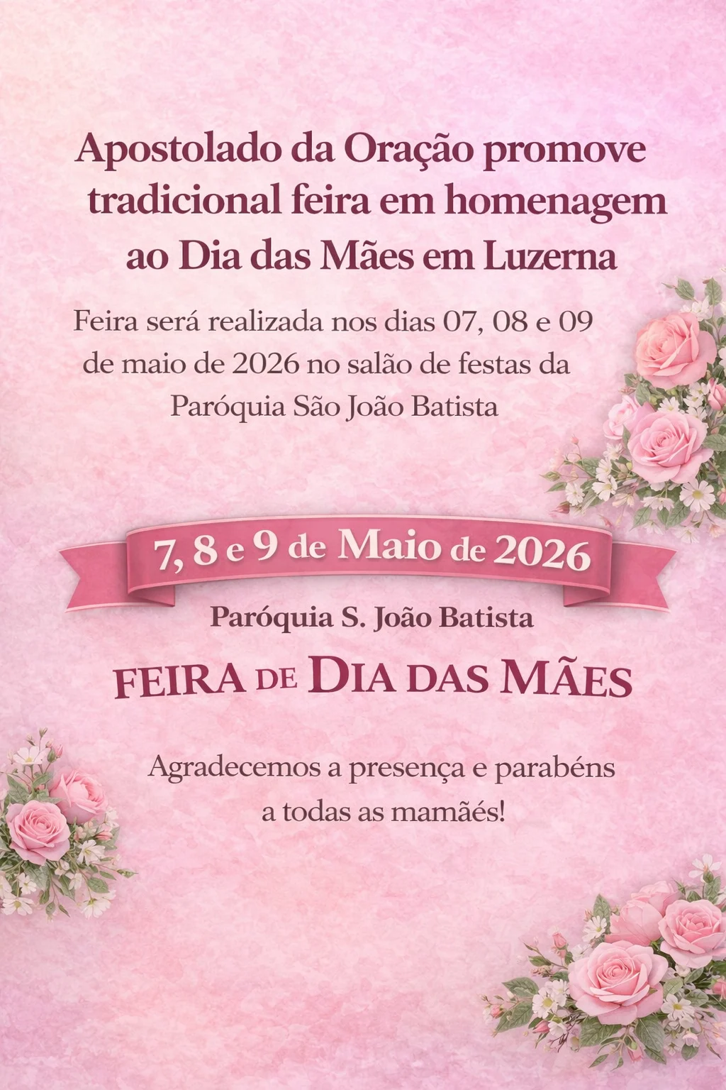 Apostolado da Oração promove tradicional feira em homenagem ao Dia das Mães em Luzerna