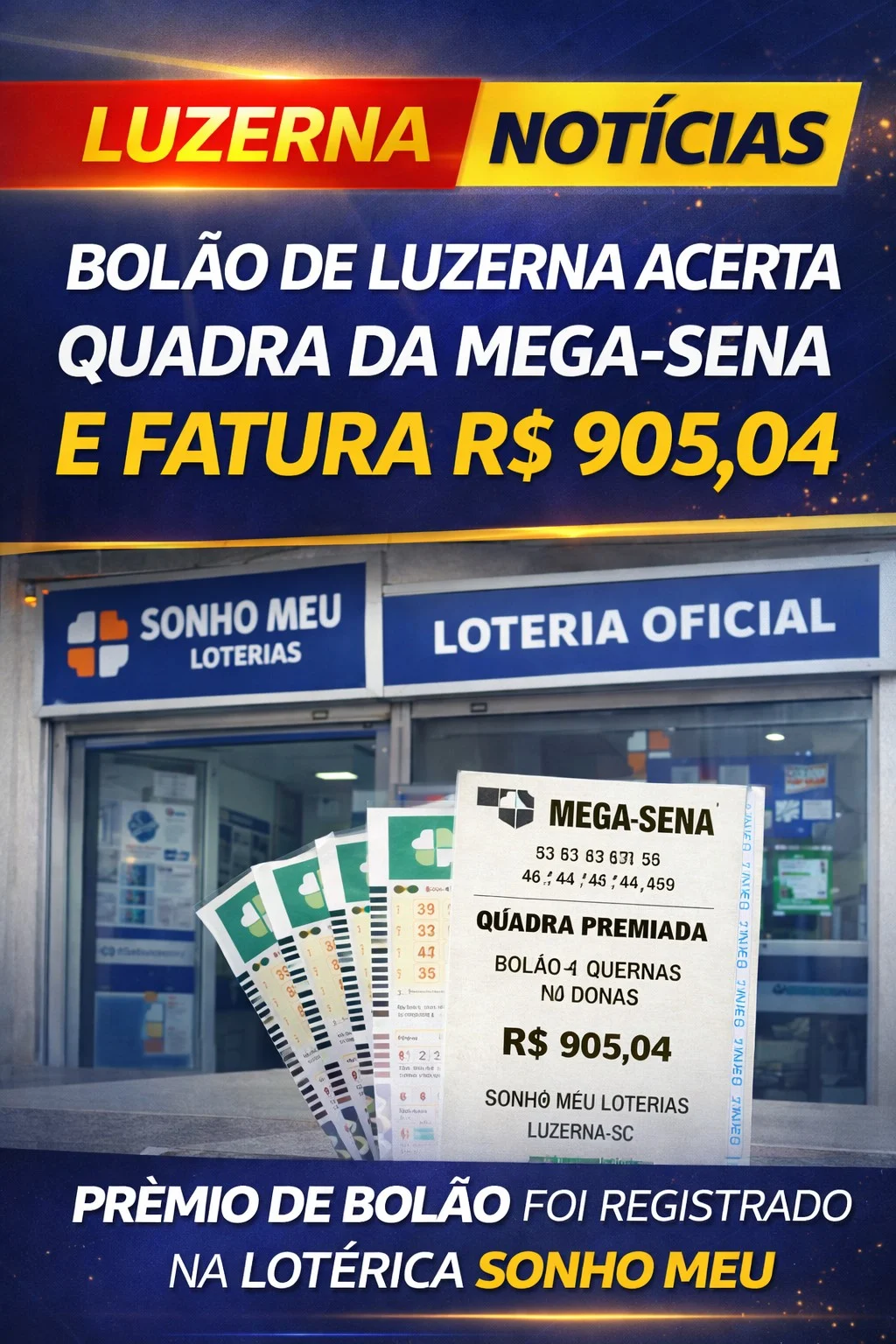 Aposta de Luzerna acerta a quadra da Mega-Sena