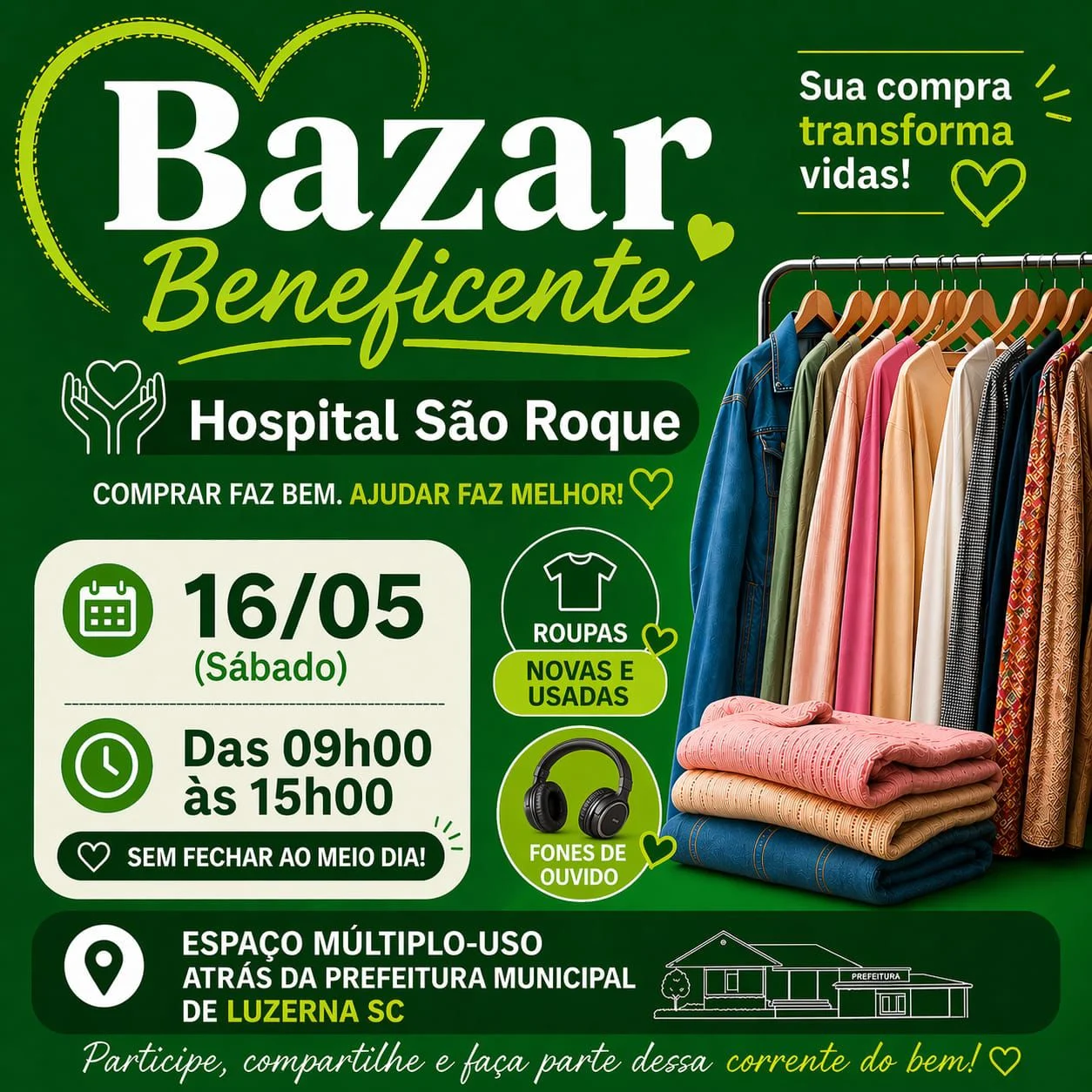 Hospital São Roque promove Bazar Beneficente em Luzerna neste sábado (16)