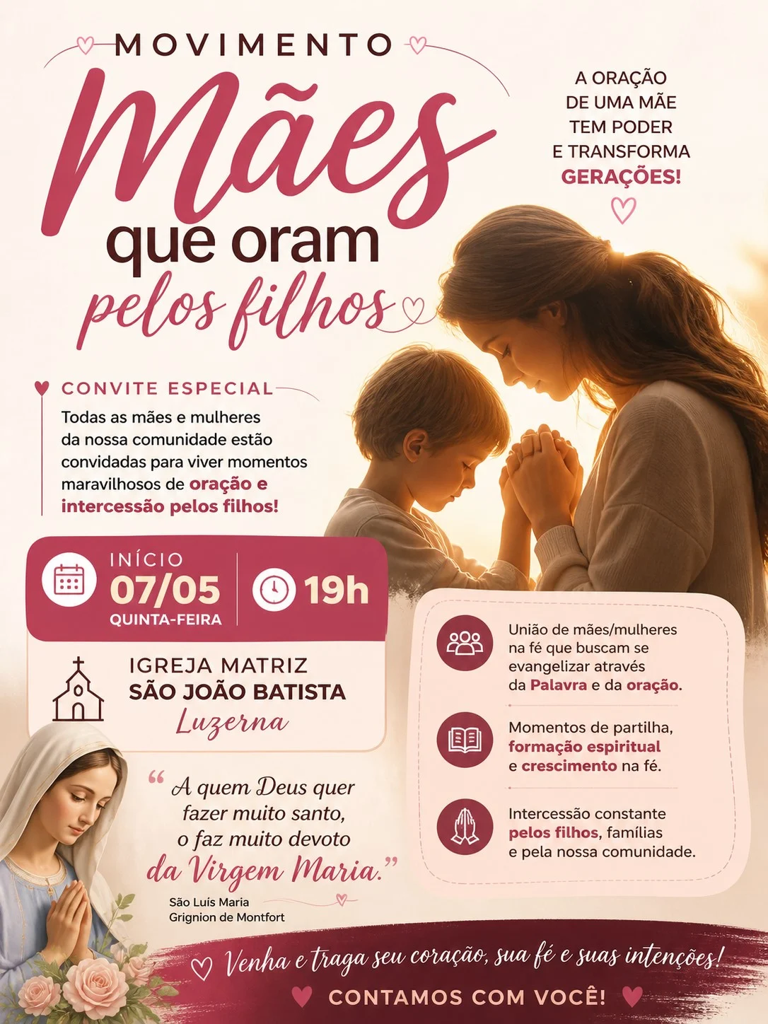 Movimento “Mães que oram pelos filhos” inicia em Luzerna