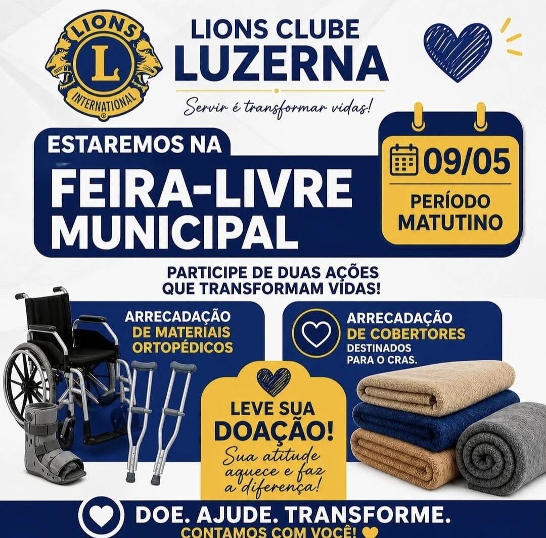 Lions Clube Luzerna promove ação solidária na Feira Livre neste sábado