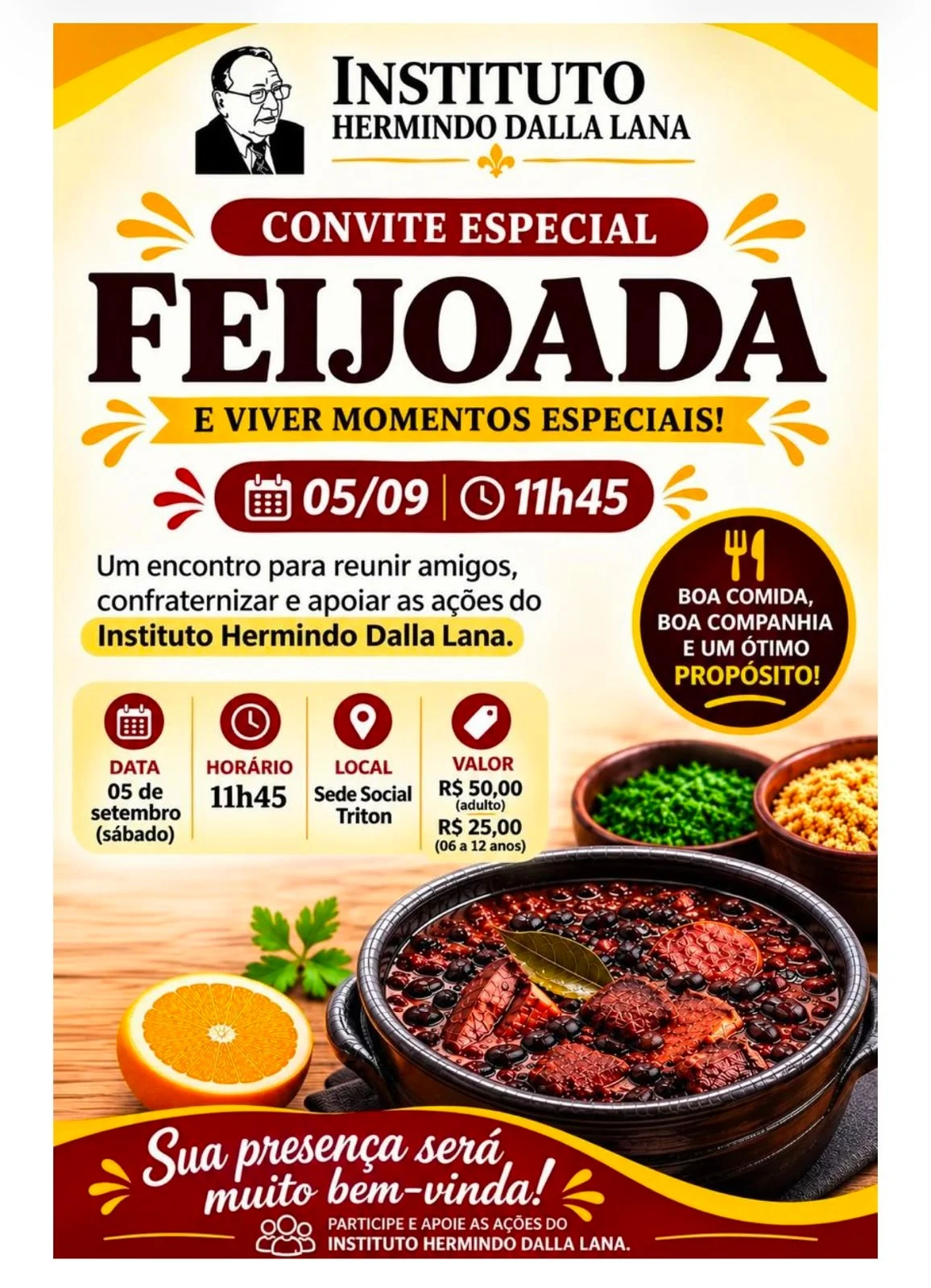 Instituto Hermindo Dalla Lana promove Feijoada Beneficente