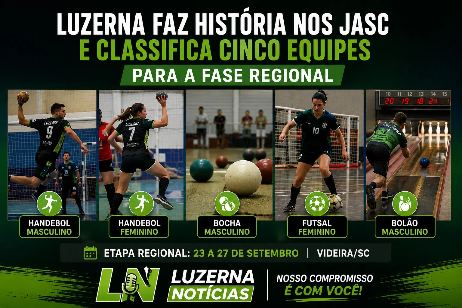 Cinco equipes, quatro modalidades: Luzerna faz história e avança no JASC 2026