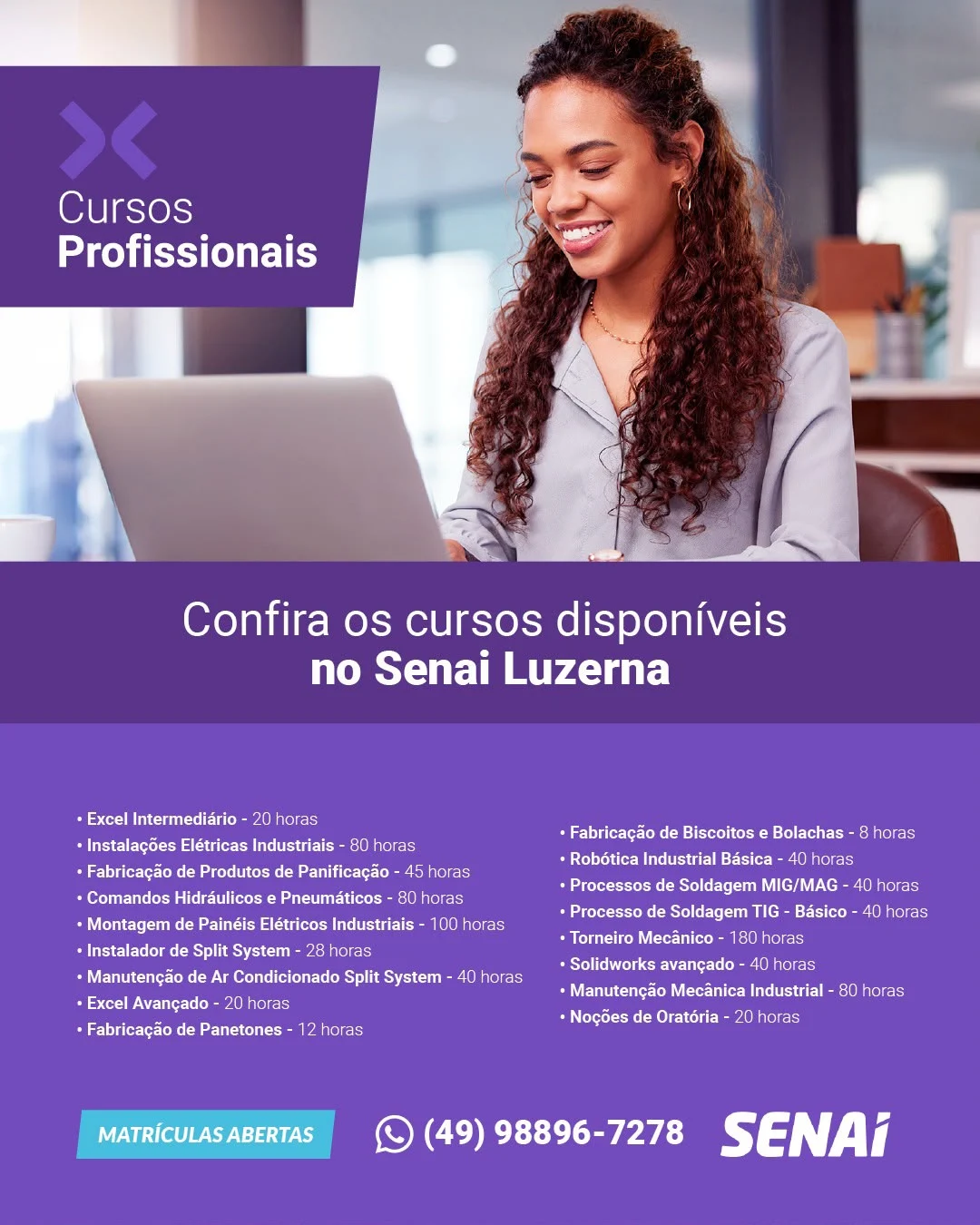 Senai Luzerna abre matrículas para cursos profissionais em diversas áreas